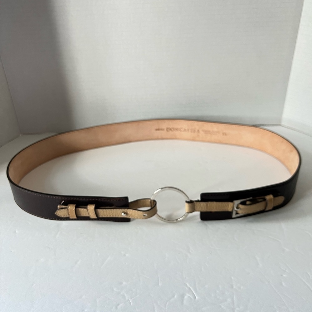 Doncaster leather belt made in Italy brown tan EC adjustable belt tab